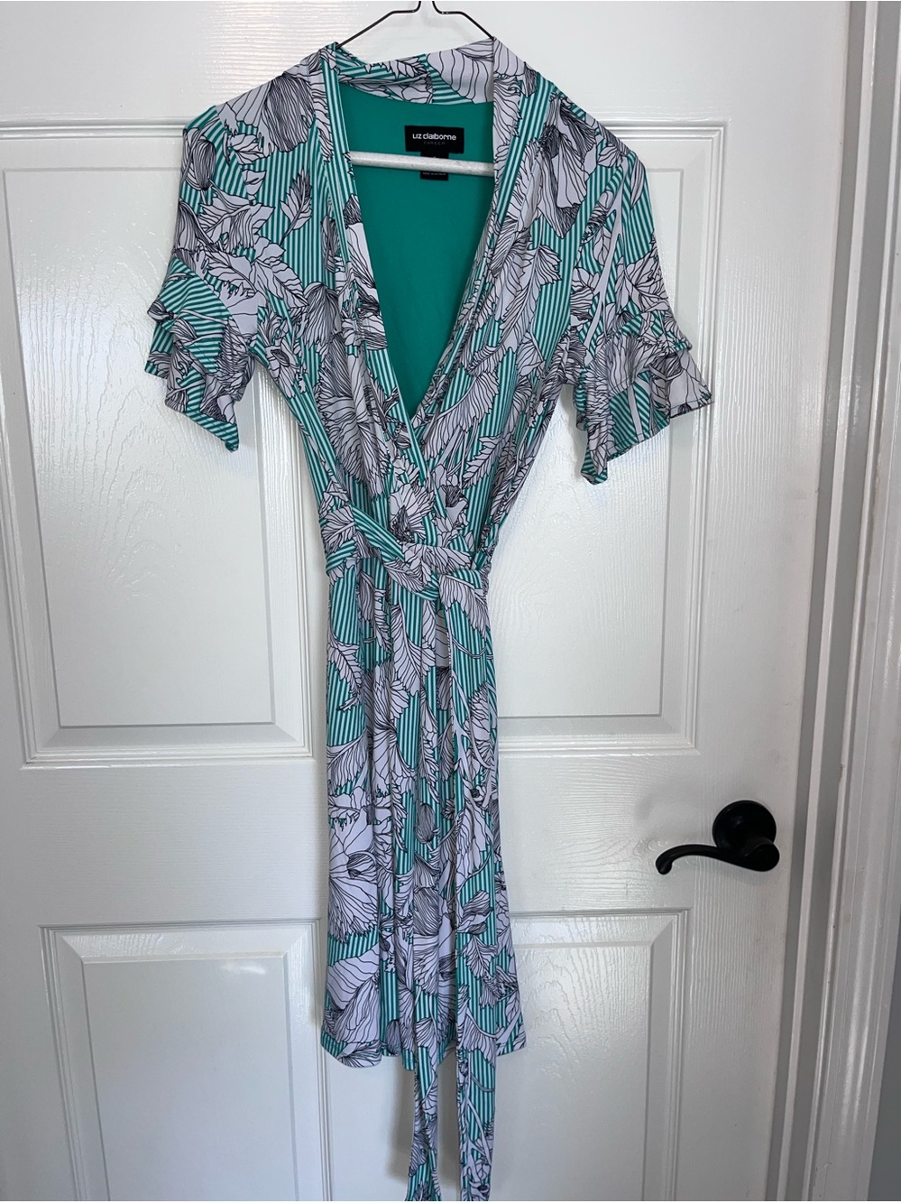 Liz Claiborne Teal and White Floral Wrap Dress